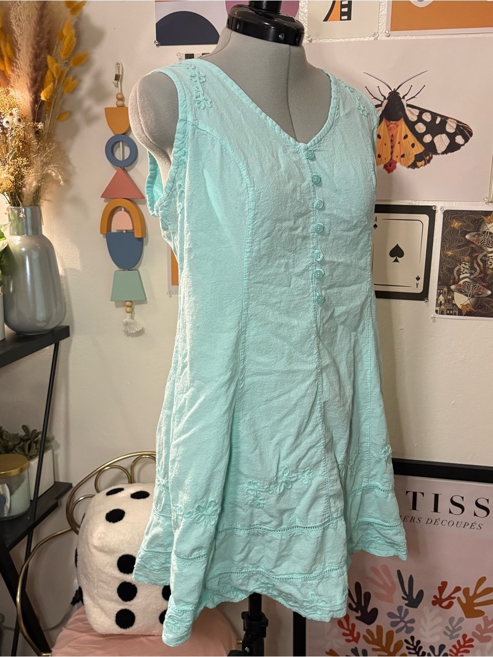 Turquoise Embroidered ButtonāFront Dress - Picture 6 of 9